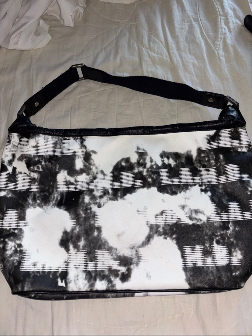 L.A.M.B. Black & White Patterned Men's Shoulder Bag